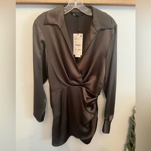 ZARA Shirt Satin Effect Dress, XS NWT